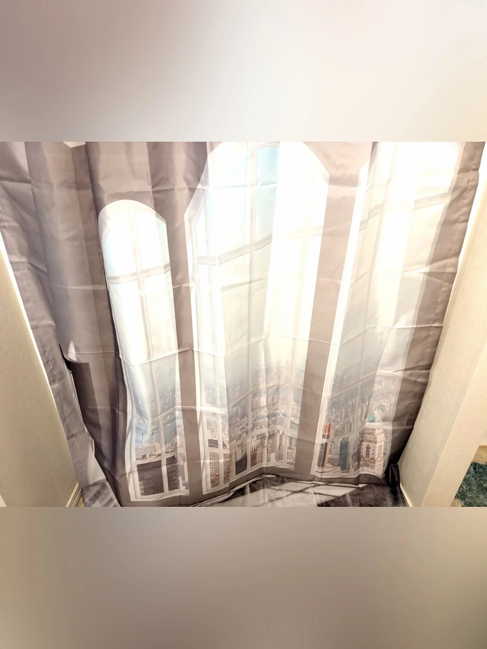 Window Cityscape Printed Shower Curtain- Neutral Tones